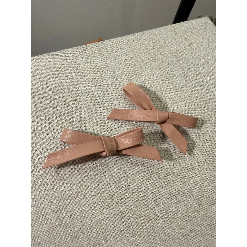 Set of 2 Blush Tan Vegan Leather Bow Hair Clips Minimalist Coquette Aesthetic